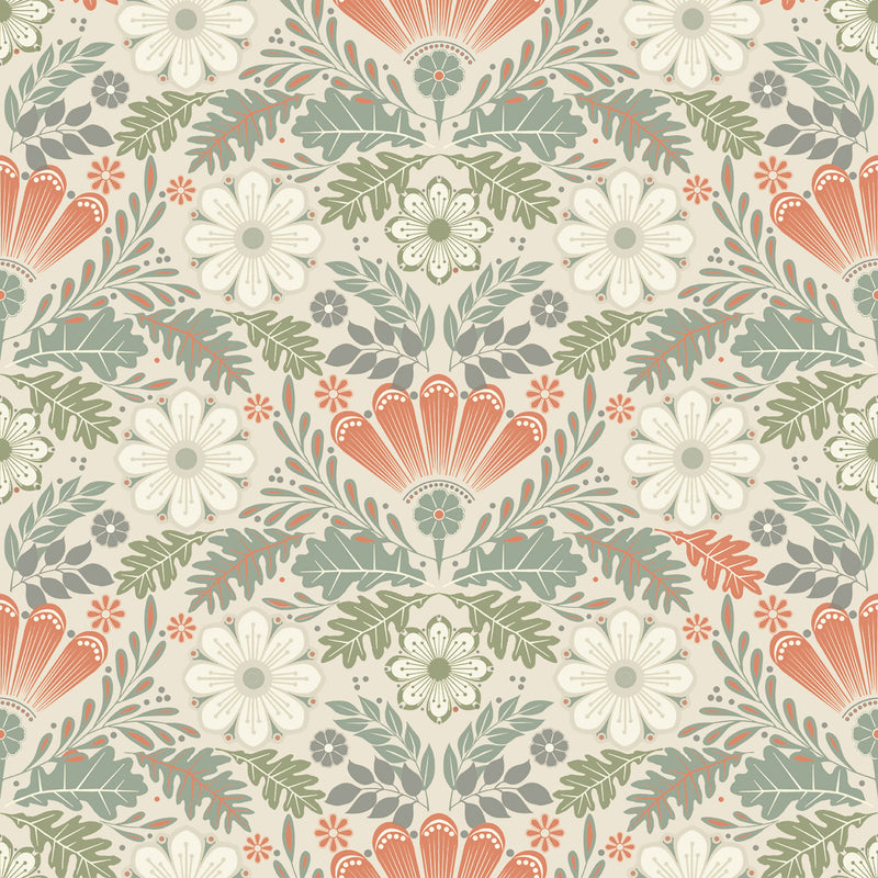 S24122 Klockrike Sommarang 2 Beige, Grey, Orange and White Wallpaper By Galerie