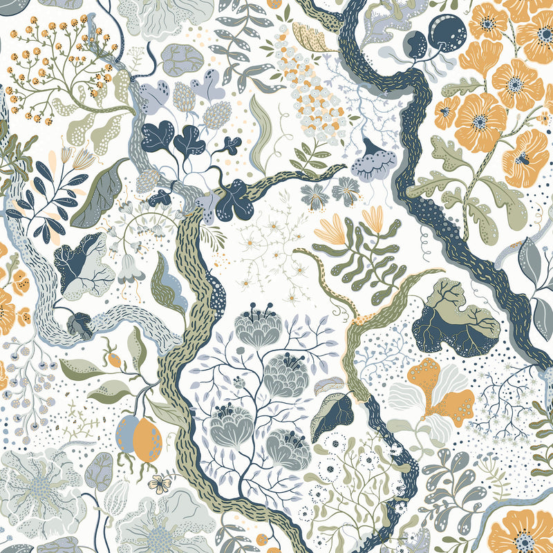 S65103 Ann Sommarang 2 White, Orange and Blue Wallpaper By Galerie