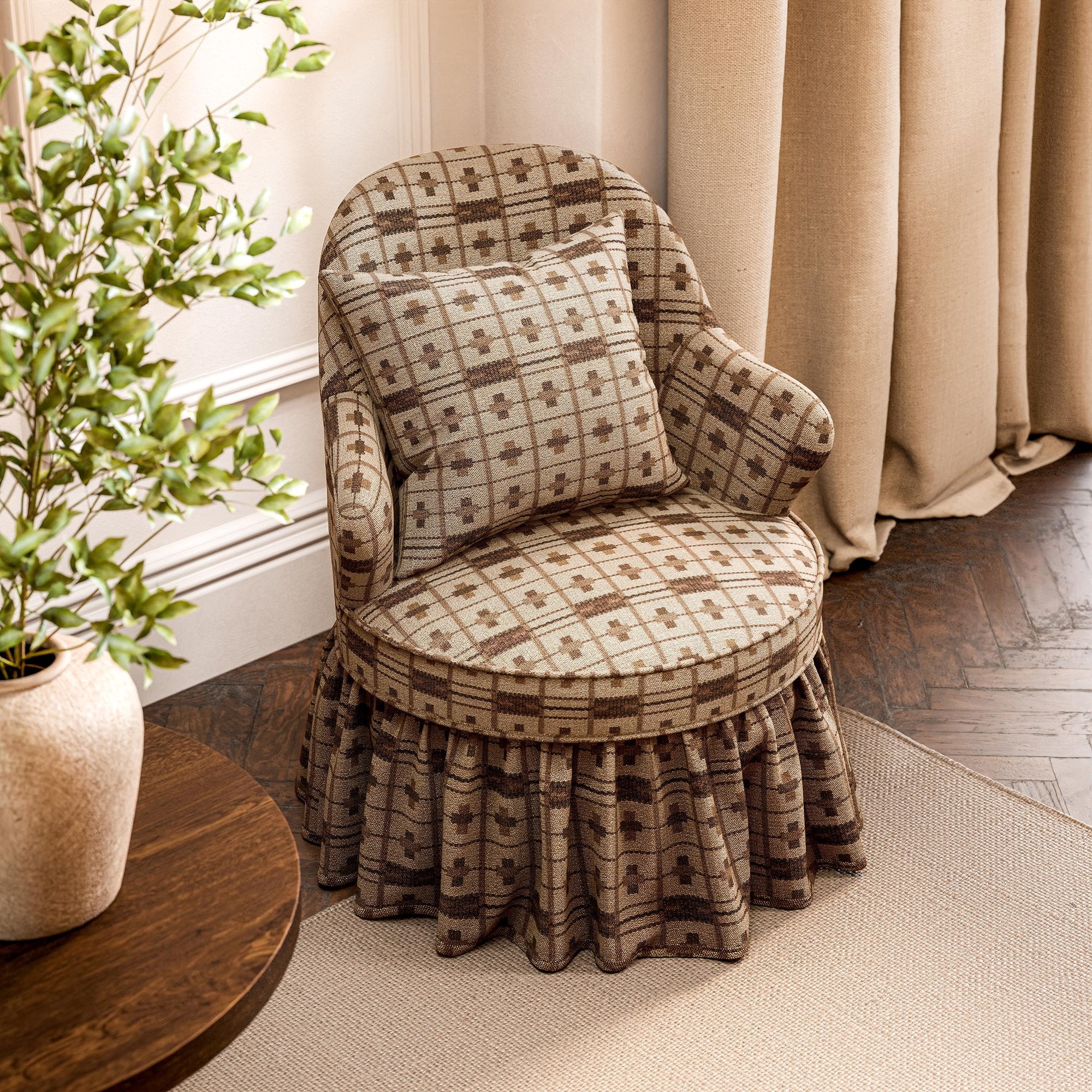 SAF0538-01 Cotswold Check Linen / Muntjac Highgrove by Sanderson Wools Fabric