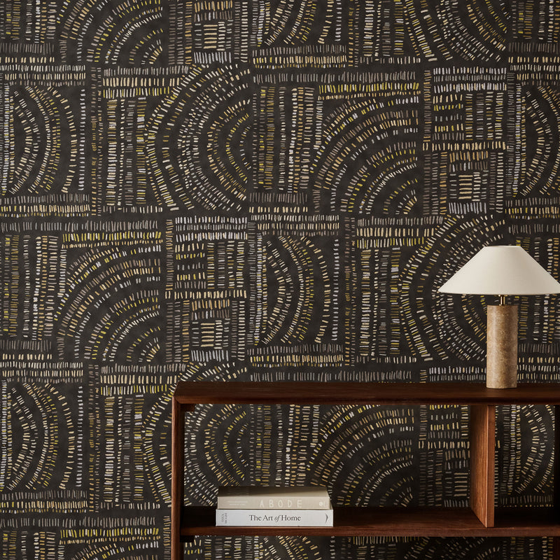 113291 Frescoes Defined Momentum Charcoal/Chalk/Limestone Wallpaper by Harlequin