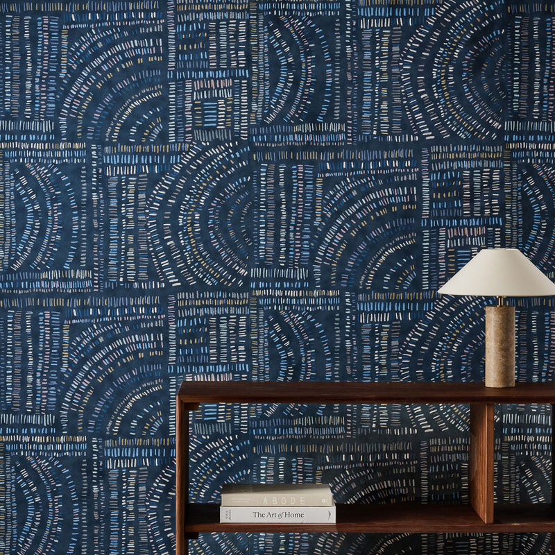 113295 Frescoes Defined Momentum Sapphire/Kyanite/Quartz Wallpaper by Harlequin
