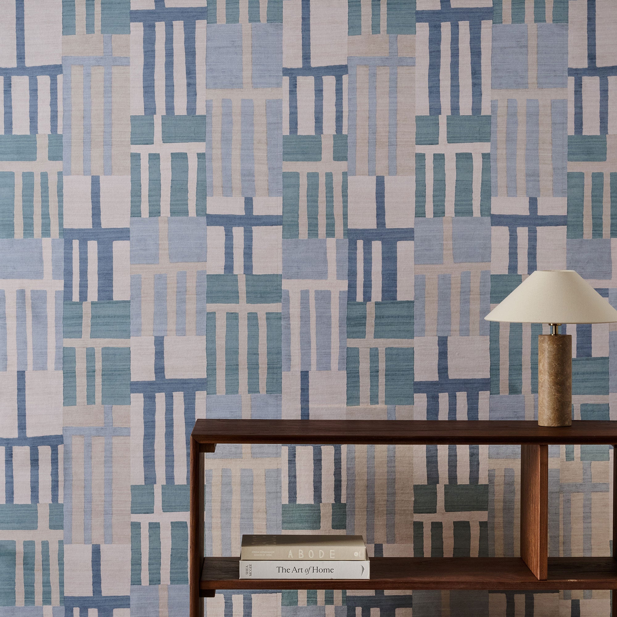 113322 Monolith Defined Momentum Sapphire/Limestone Wallpaper by Harlequin