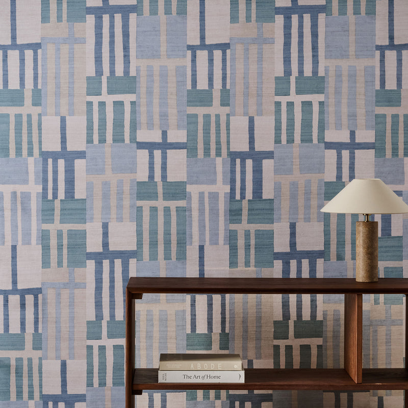 113322 Monolith Defined Momentum Sapphire/Limestone Wallpaper by Harlequin