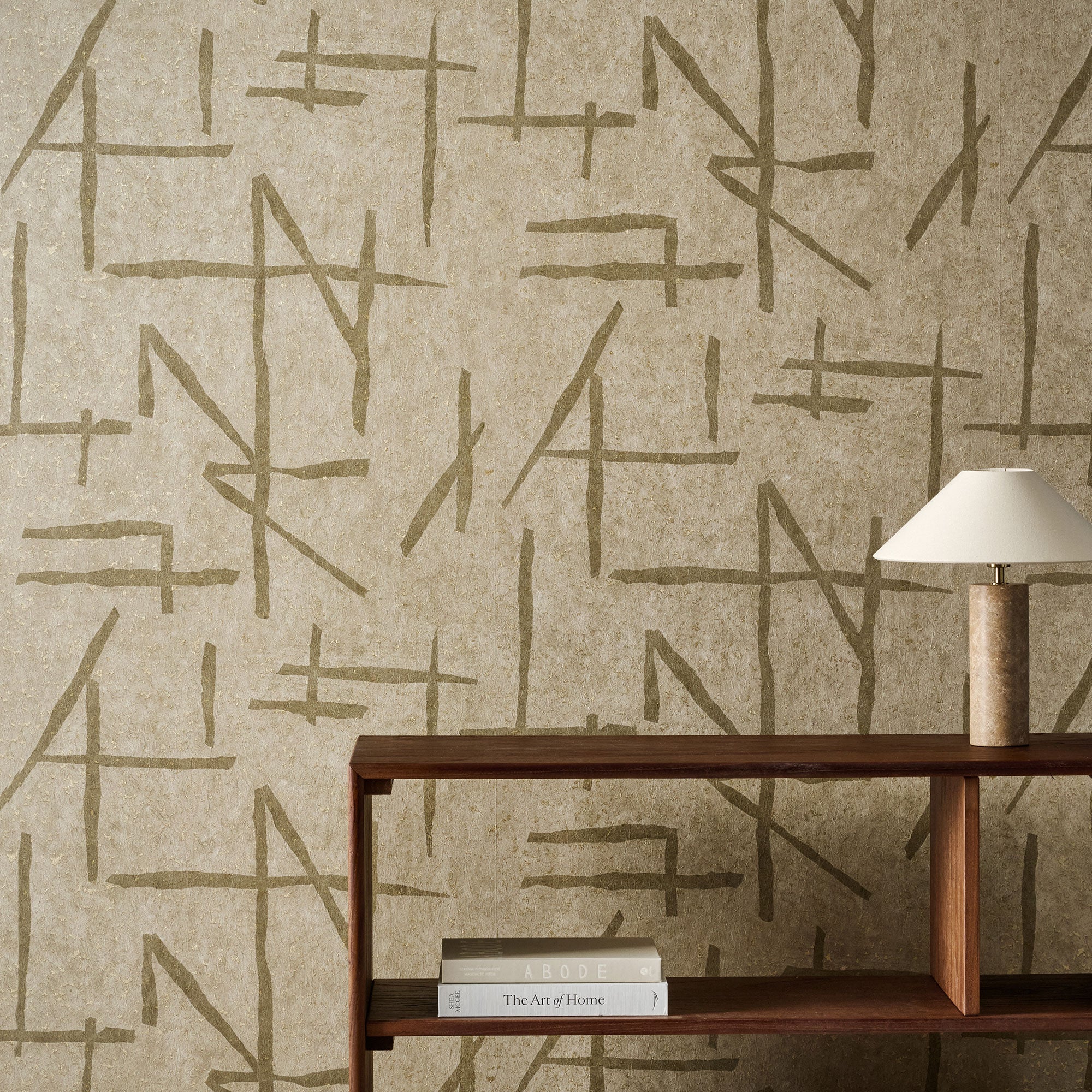 113330 Dolmens Defined Momentum Sandstone/Gold Wallpaper by Harlequin