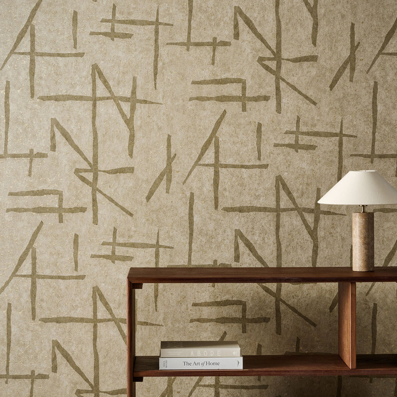 113330 Dolmens Defined Momentum Sandstone/Gold Wallpaper by Harlequin