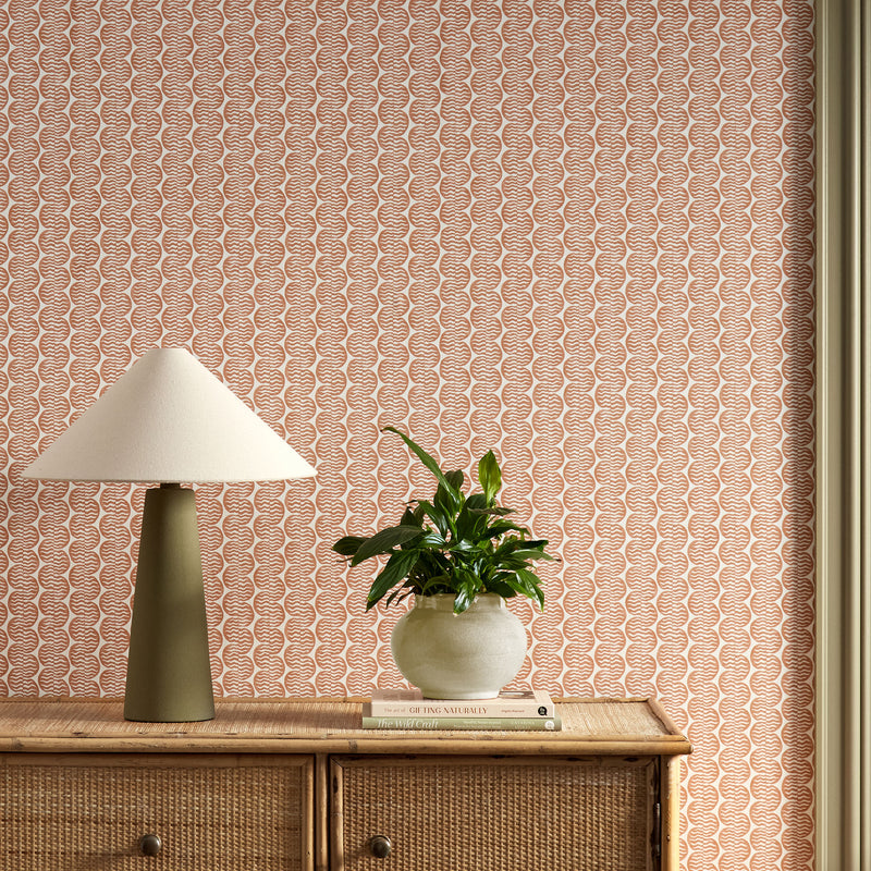 113242 Raft Stripe Oakham Rust Wallpaper by Scion