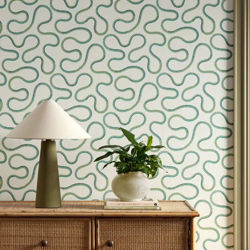 113248 Bimble Oakham Evergreen Wallpaper by Scion