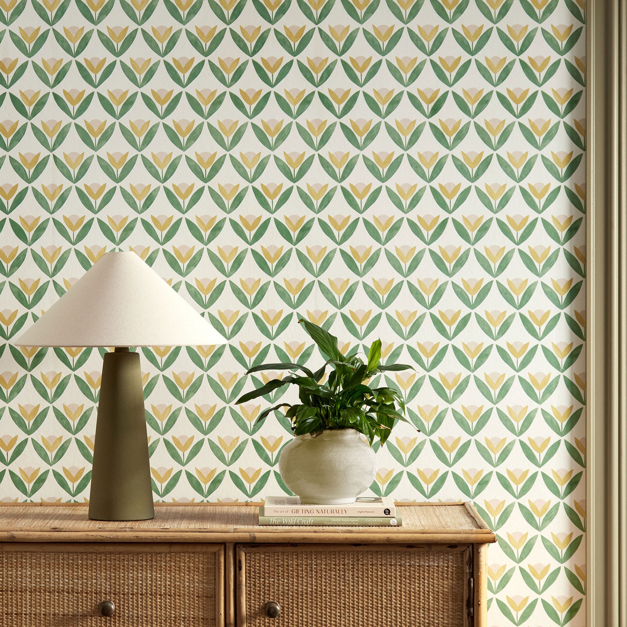 113256 Tulip Trellis Oakham Honey Wallpaper by Scion