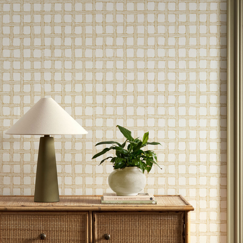 113263 Fretwork Oakham Honey Wallpaper by Scion