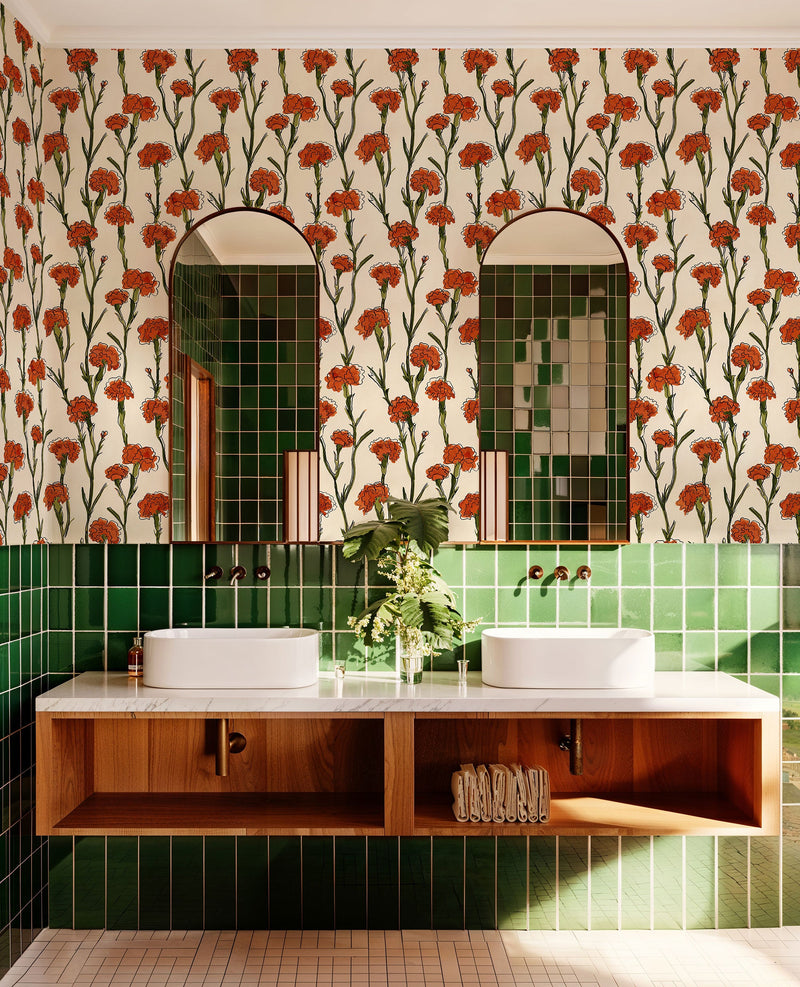 Clavelitos White Solera Wallpaper by Tres Tintas
