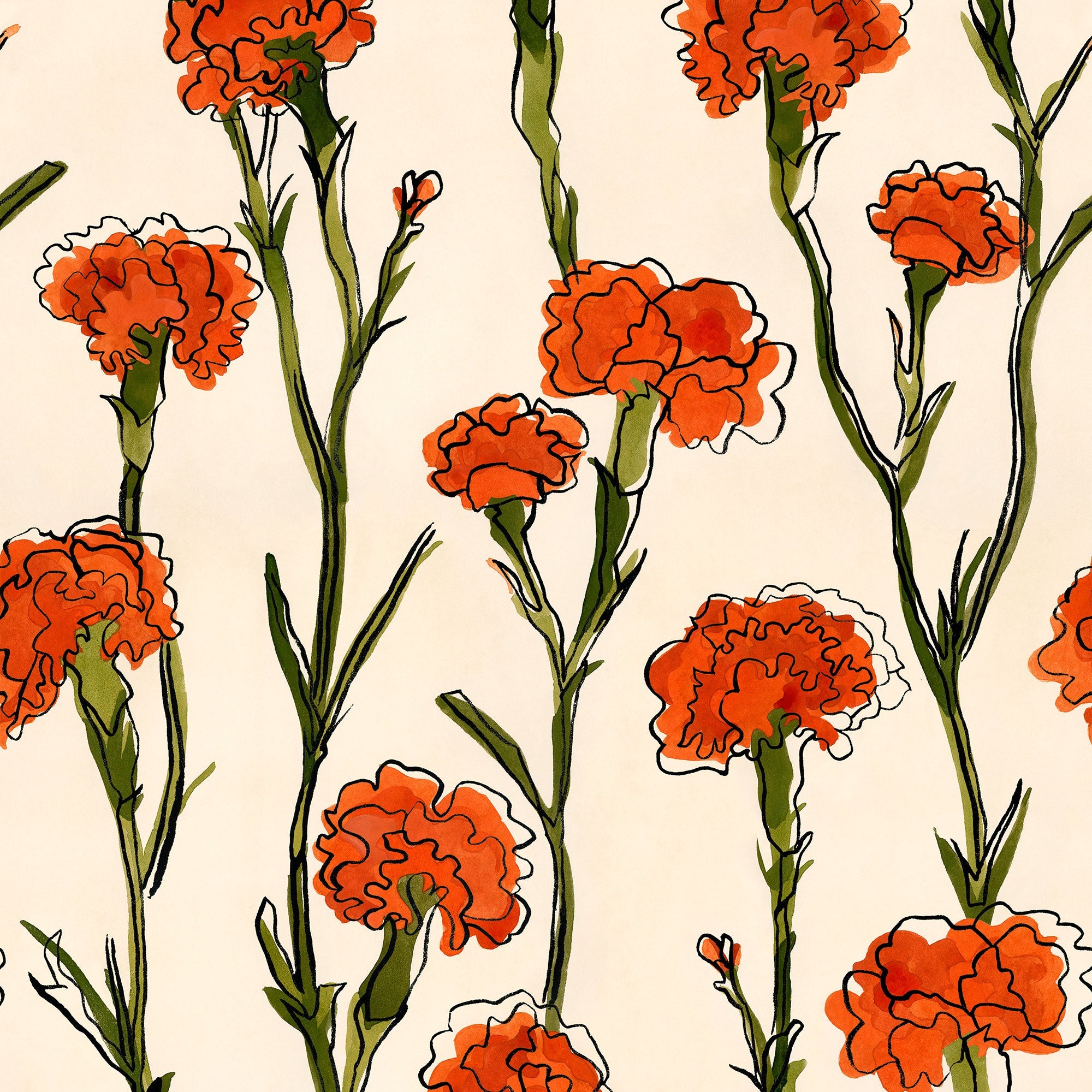 Clavelitos White Solera Wallpaper by Tres Tintas