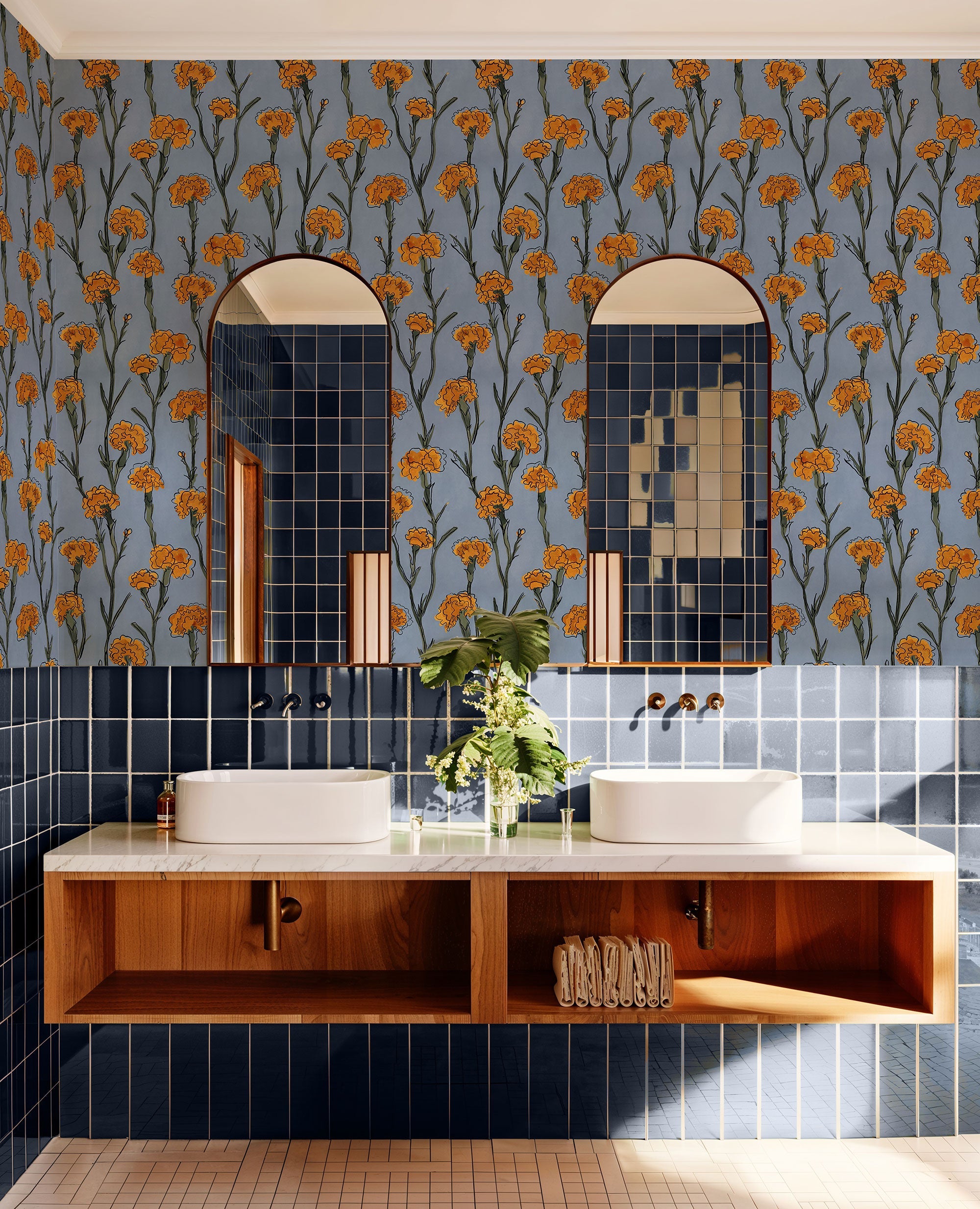 Clavelitos Blue Solera Wallpaper by Tres Tintas