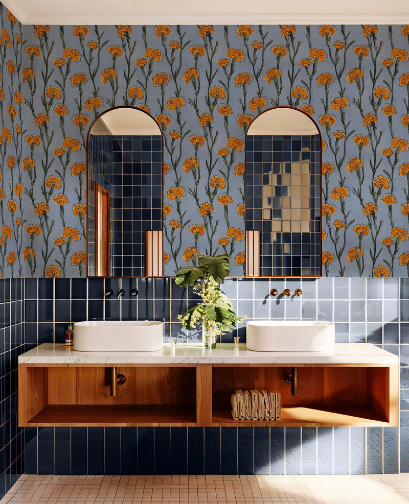 Clavelitos Blue Solera Wallpaper by Tres Tintas