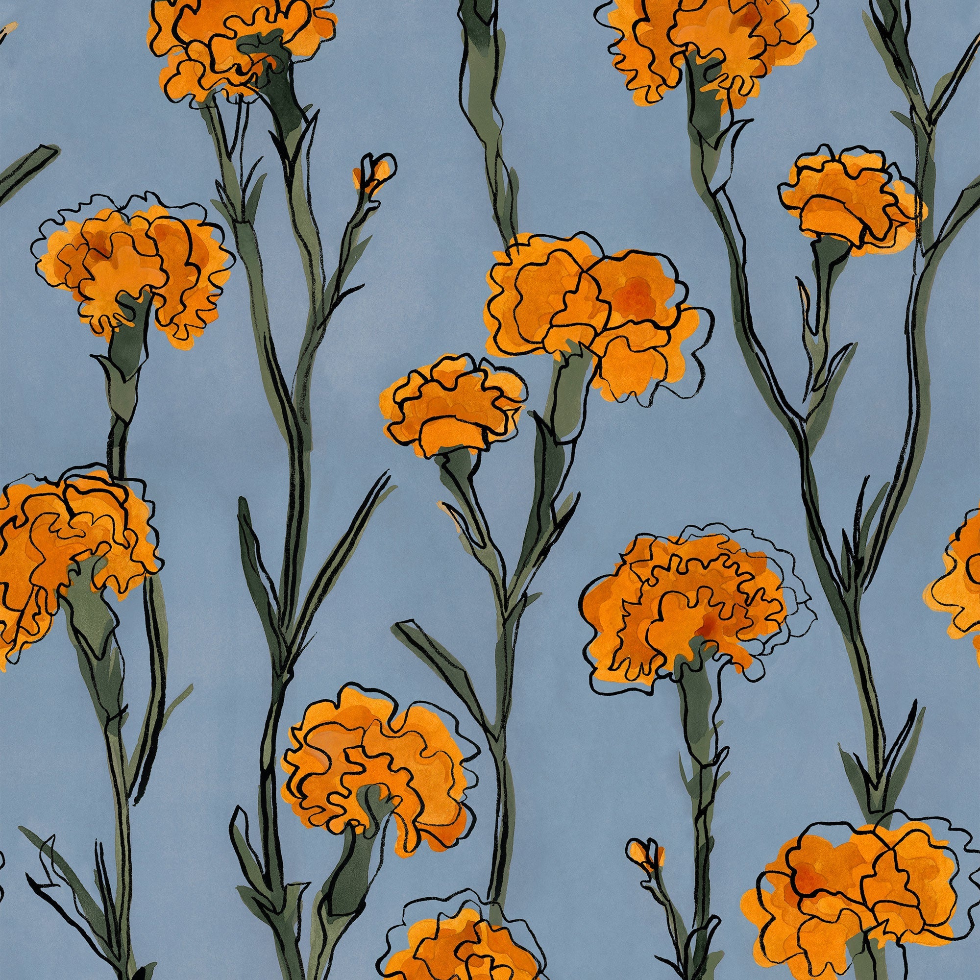 Clavelitos Blue Solera Wallpaper by Tres Tintas