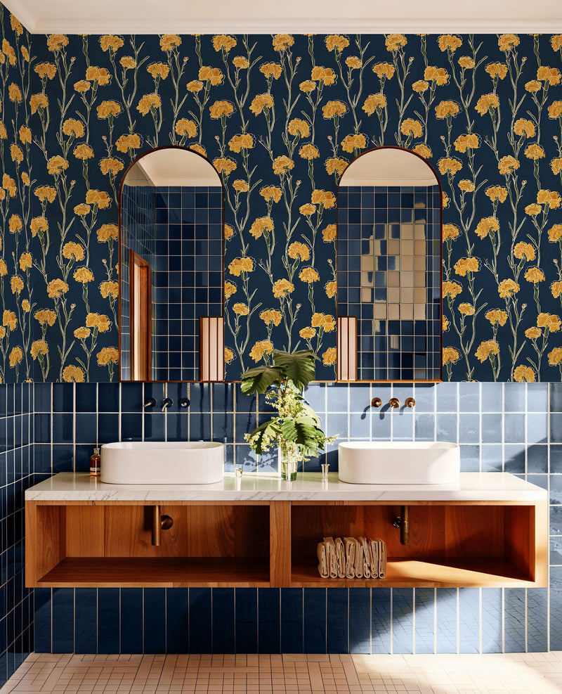 Clavelitos Mazarine Solera Wallpaper by Tres Tintas