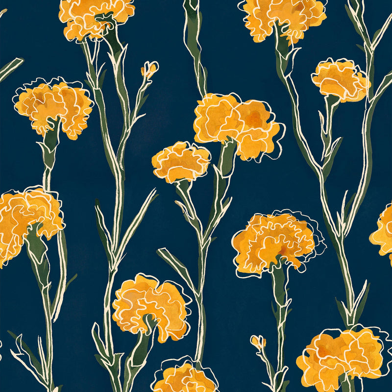 Clavelitos Mazarine Solera Wallpaper by Tres Tintas