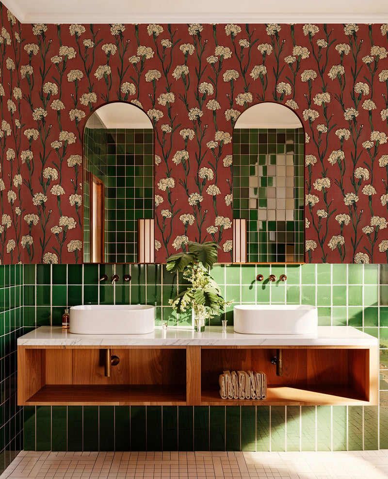 Clavelitos Red Solera Wallpaper by Tres Tintas