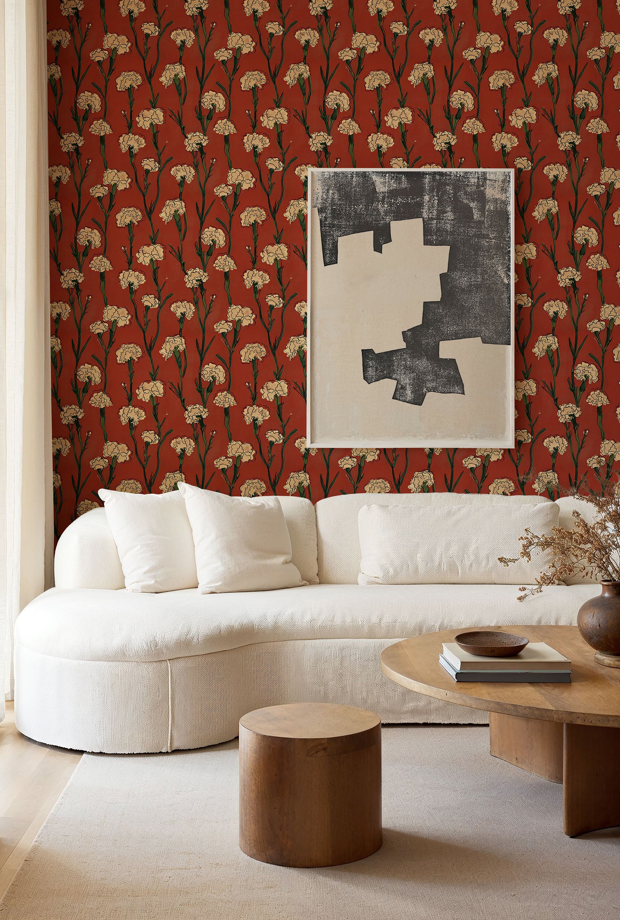 Clavelitos Red Solera Wallpaper by Tres Tintas