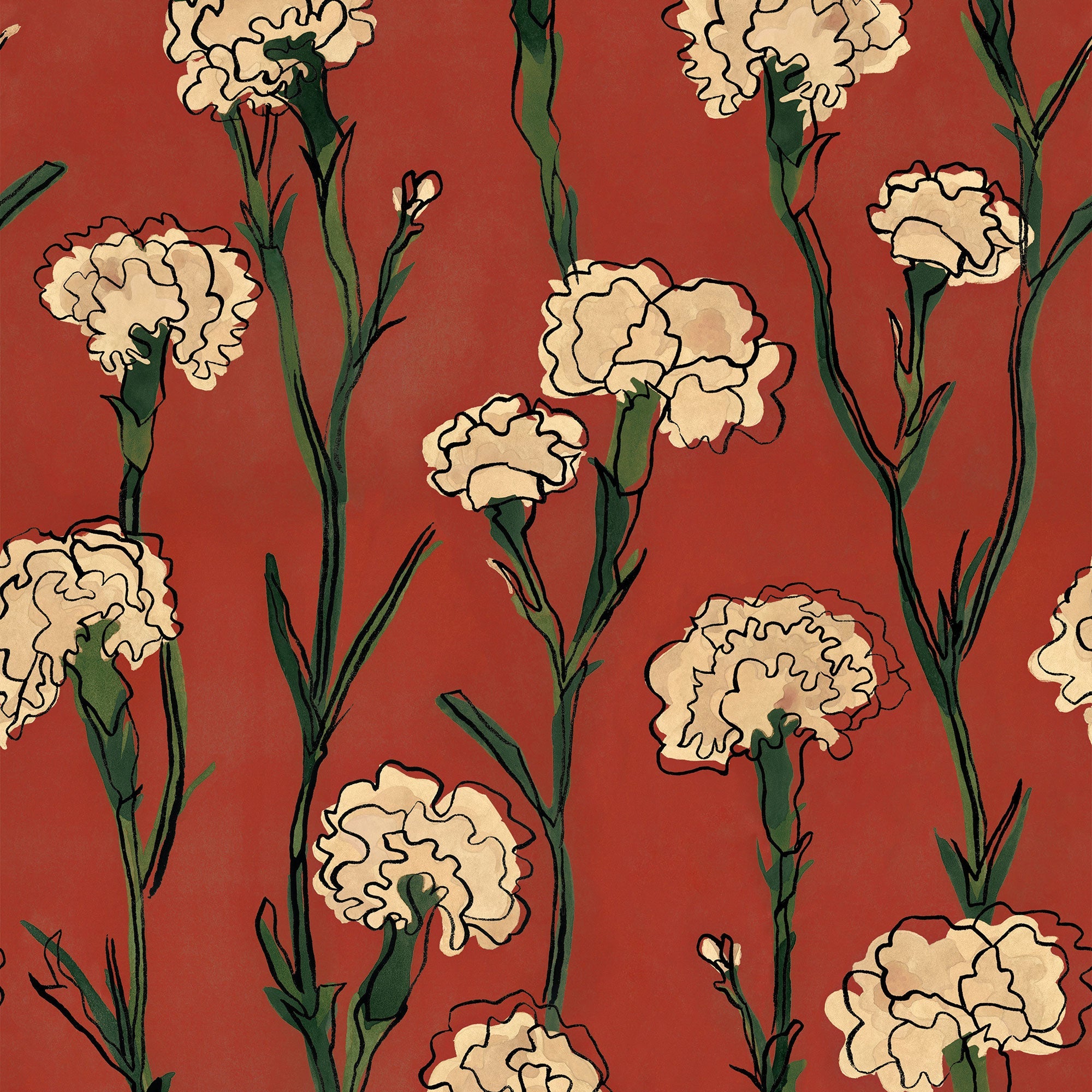 Clavelitos Red Solera Wallpaper by Tres Tintas