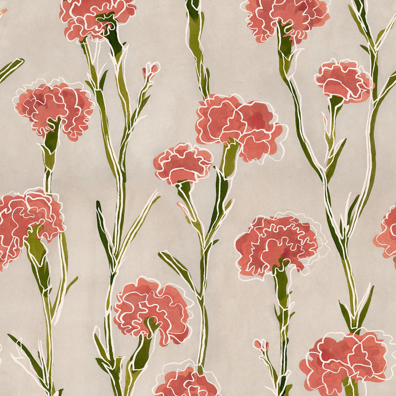 Clavelitos Neutral Solera Wallpaper by Tres Tintas