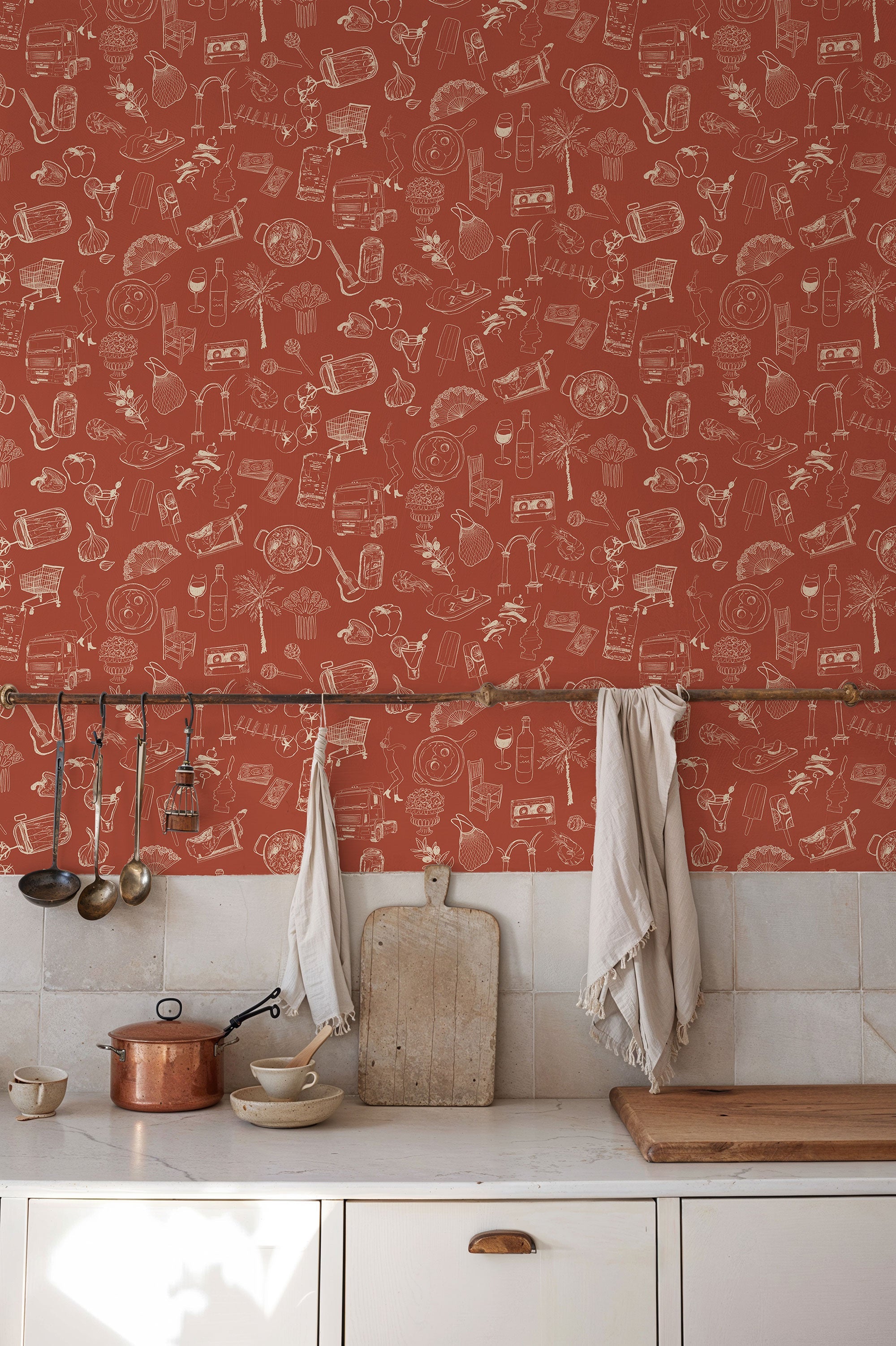 Souvenirs Red Solera Wallpaper by Tres Tintas