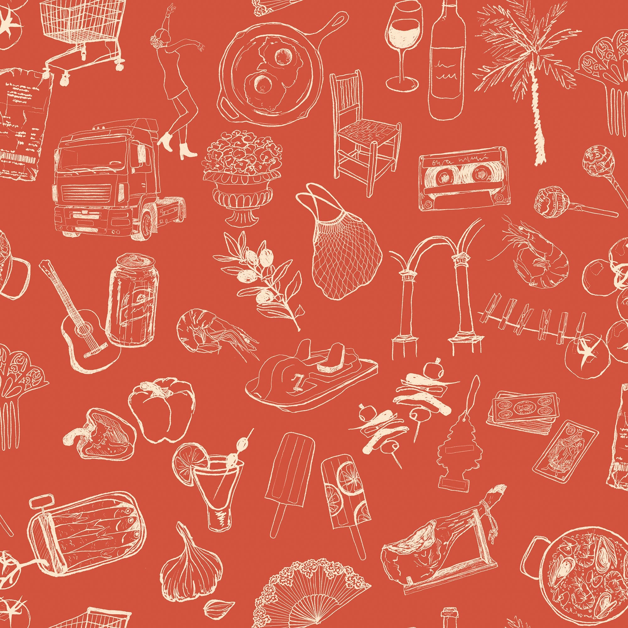 Souvenirs Red Solera Wallpaper by Tres Tintas