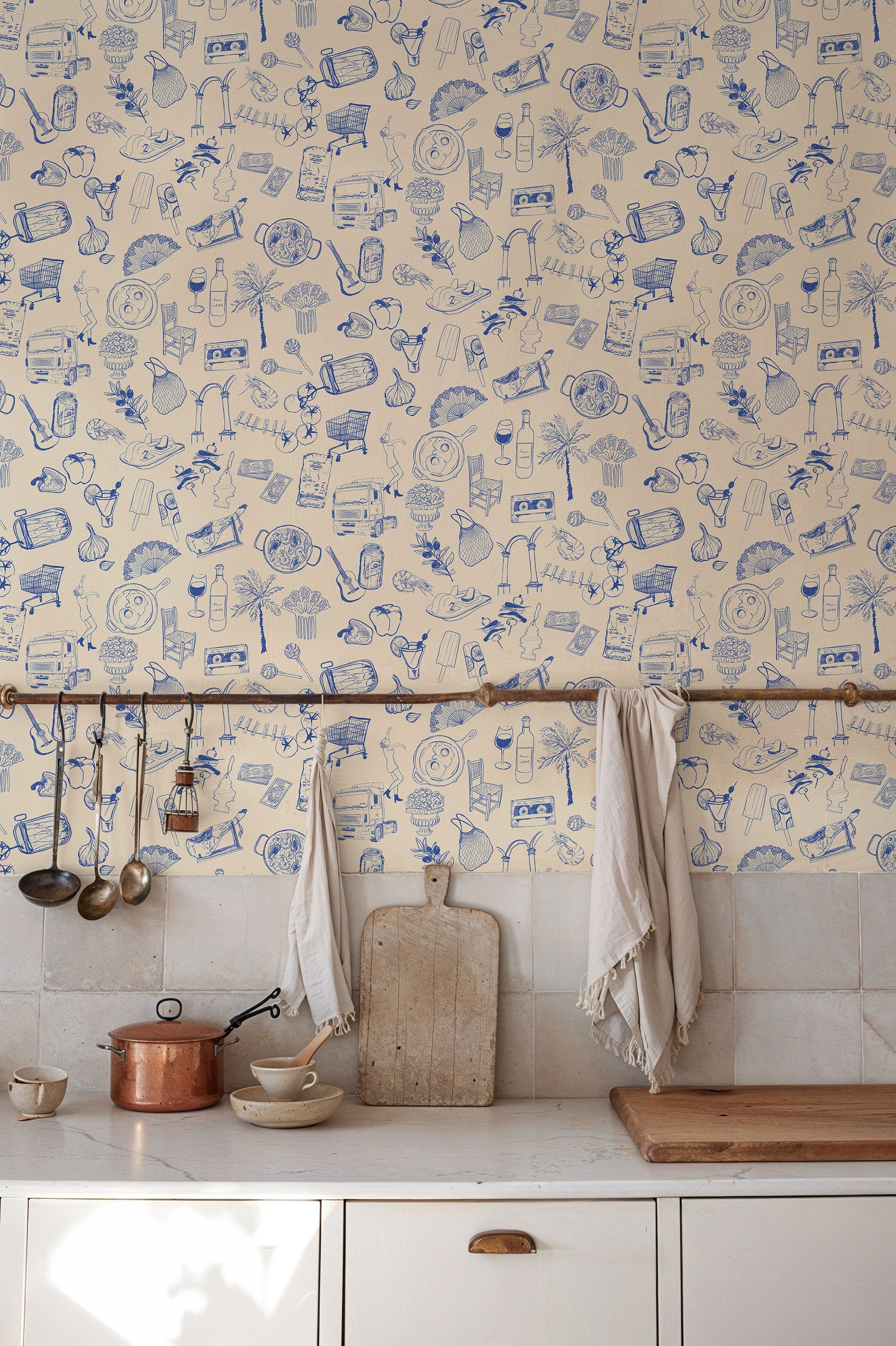 Souvenirs Blue Solera Wallpaper by Tres Tintas