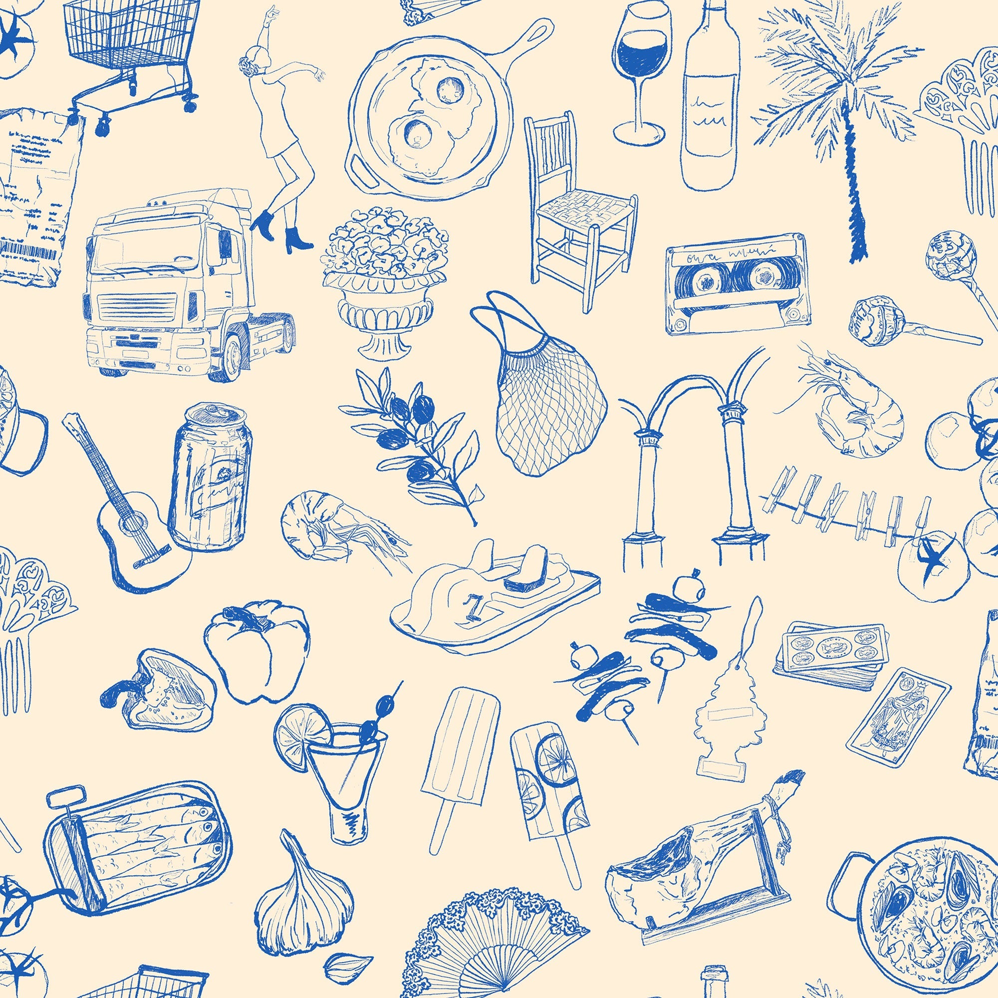 Souvenirs Blue Solera Wallpaper by Tres Tintas