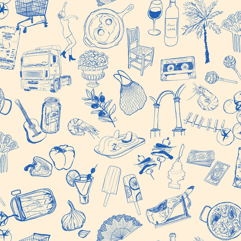 Souvenirs Blue Solera Wallpaper by Tres Tintas