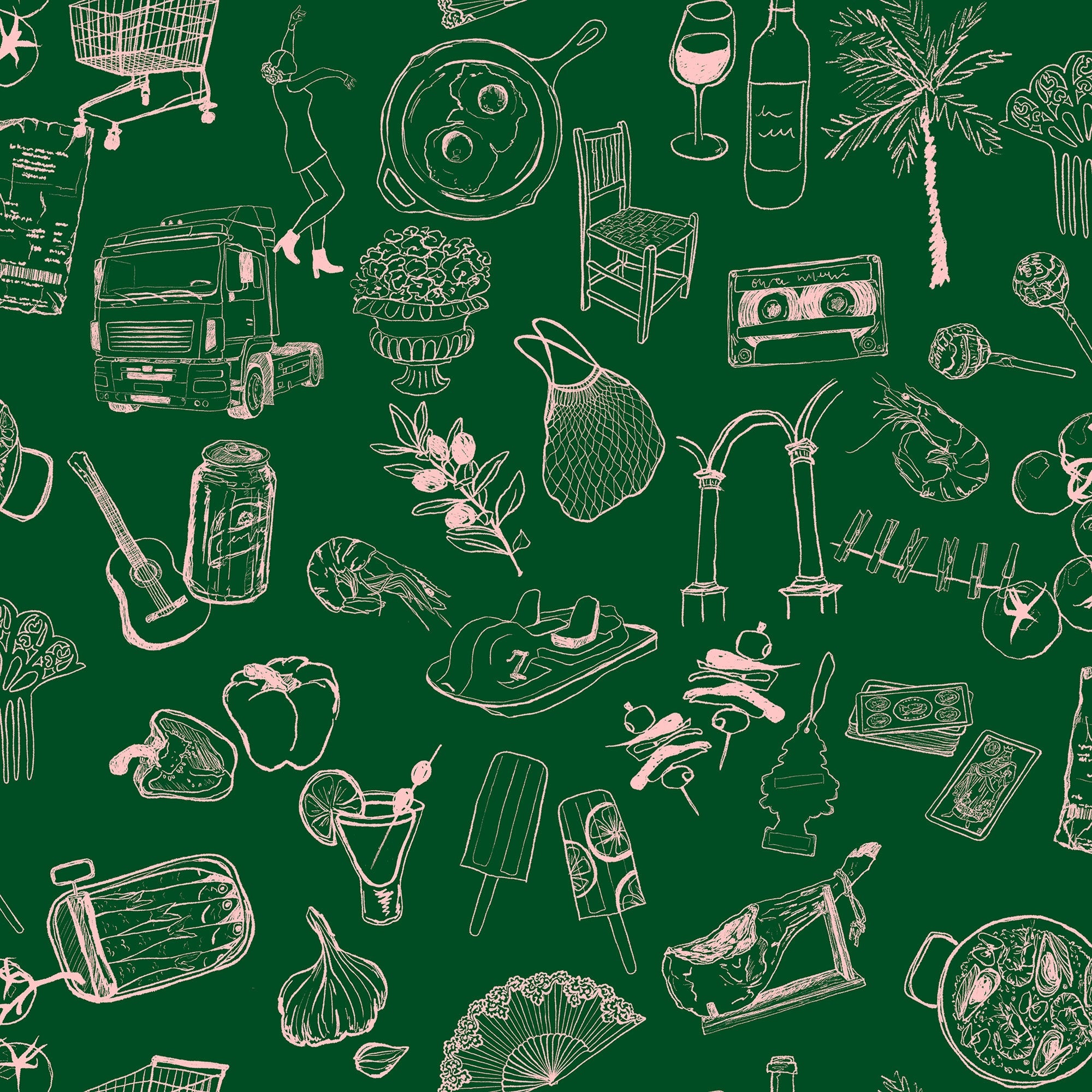 Souvenirs Green Solera Wallpaper by Tres Tintas