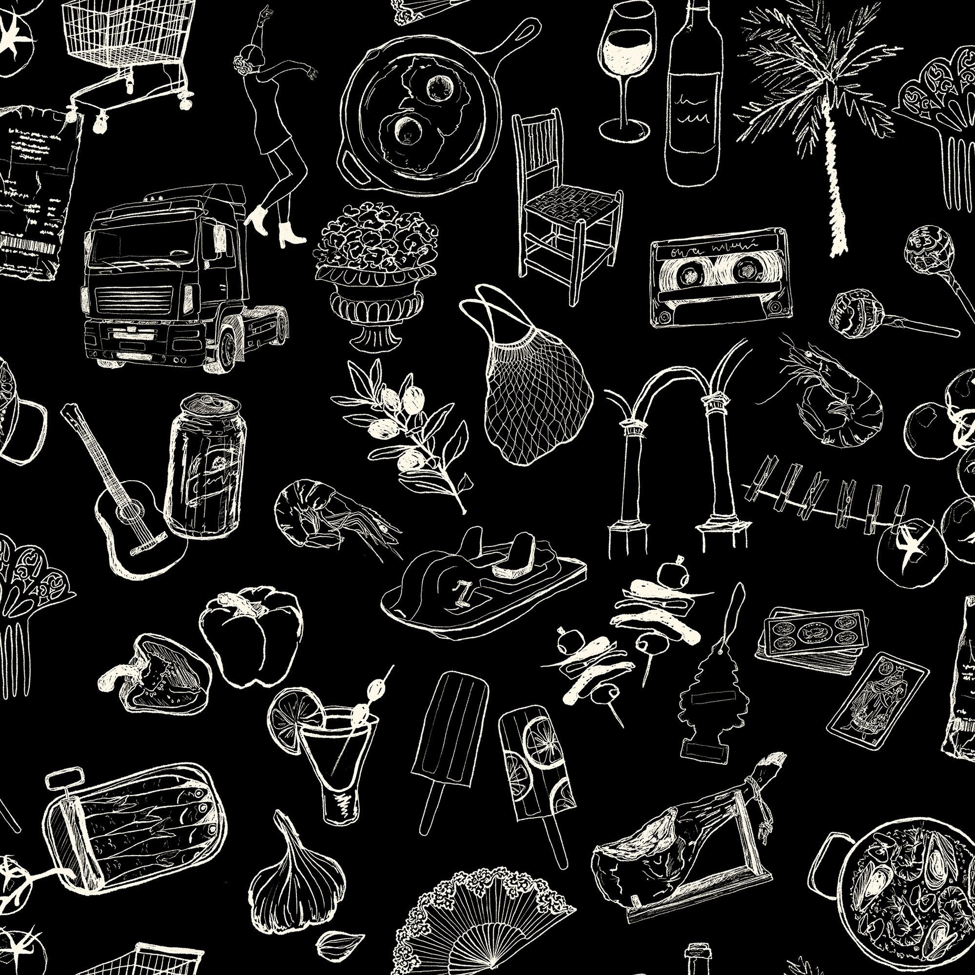 Souvenirs Black Solera Wallpaper by Tres Tintas