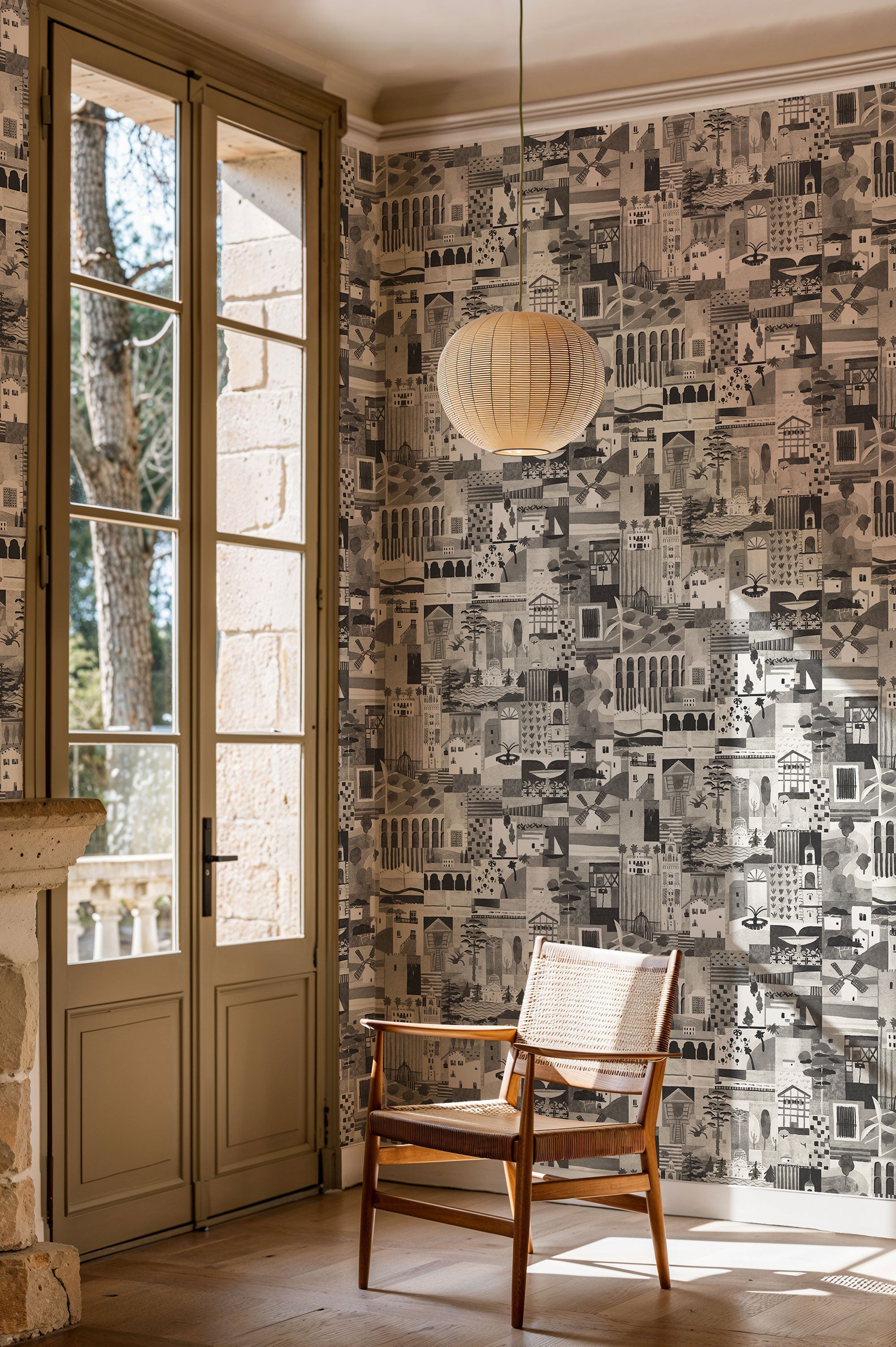 Postal Black and White Solera Wallpaper by Tres Tintas