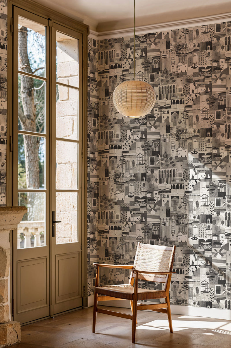 Postal Black and White Solera Wallpaper by Tres Tintas