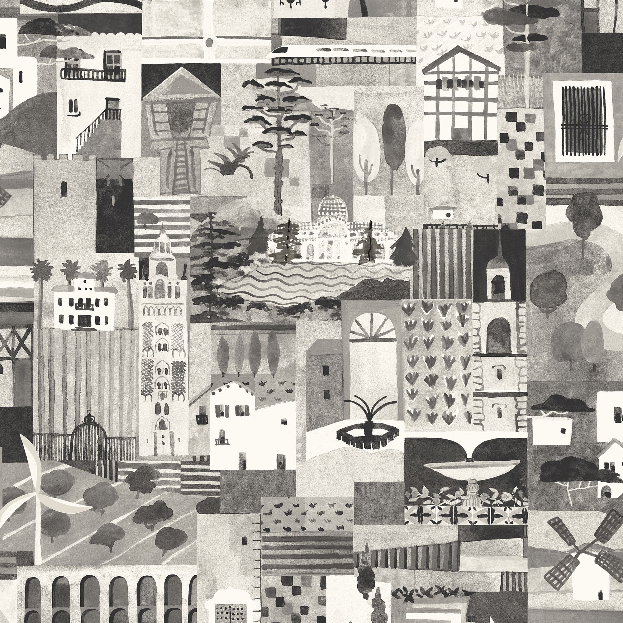 Postal Black and White Solera Wallpaper by Tres Tintas