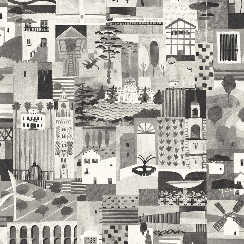 Postal Black and White Solera Wallpaper by Tres Tintas