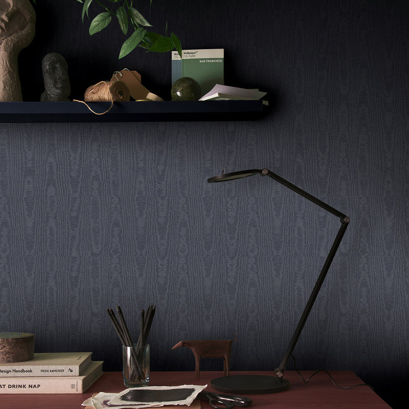 143241 Moire Navy Wallpaper by Graham & Brown