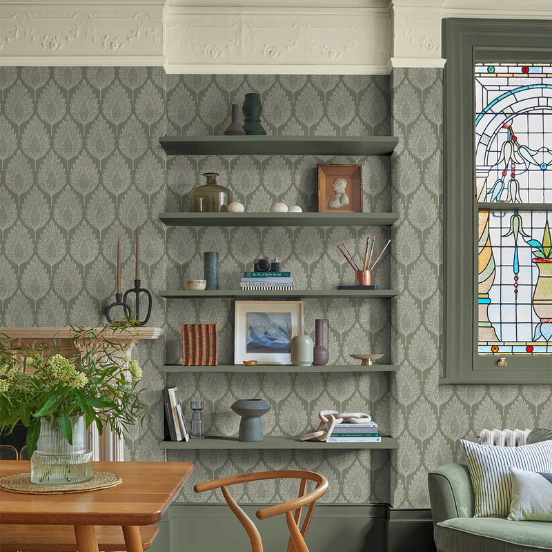 142308 Flame Leaf Sage Wallpaper by Graham & Brown