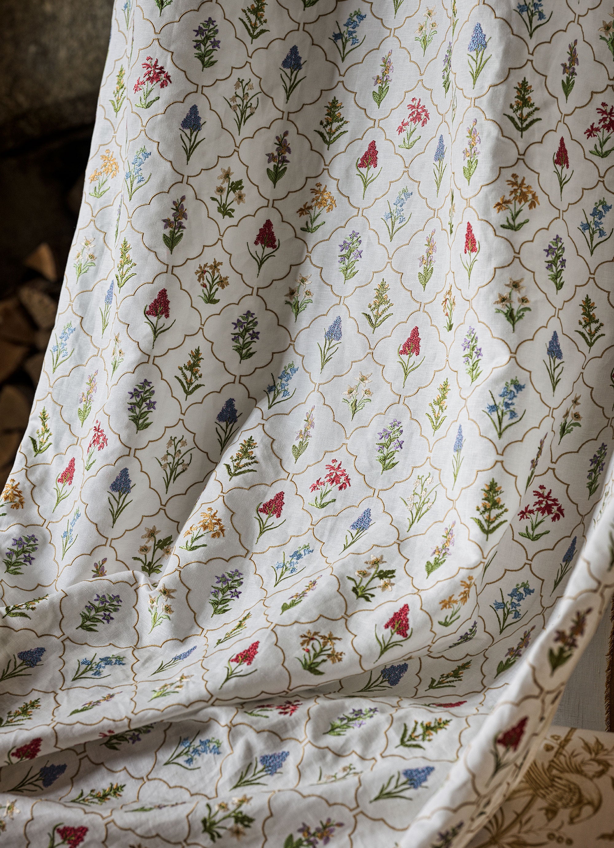 237807 Spring Meadow Embroidery Chintz Sanderson x National Trust Volume II Fabric by Sanderson