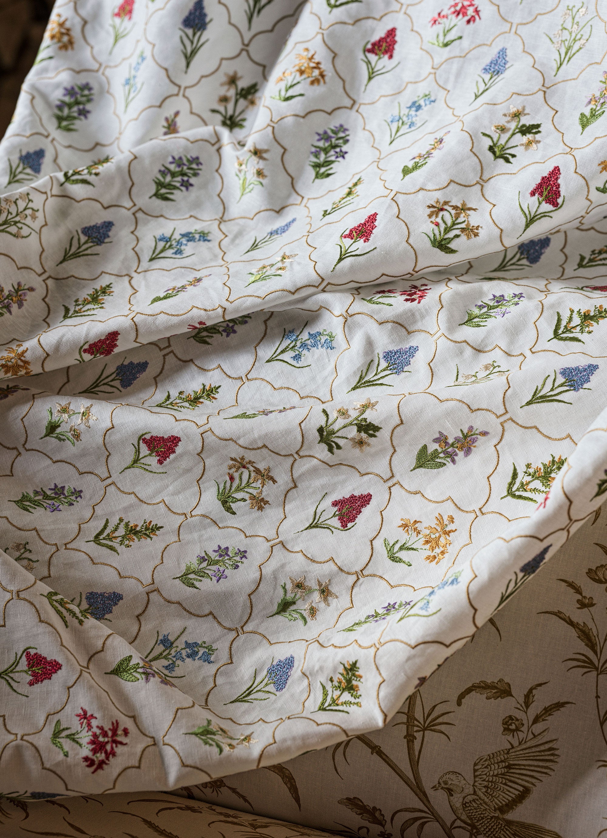 237807 Spring Meadow Embroidery Chintz Sanderson x National Trust Volume II Fabric by Sanderson