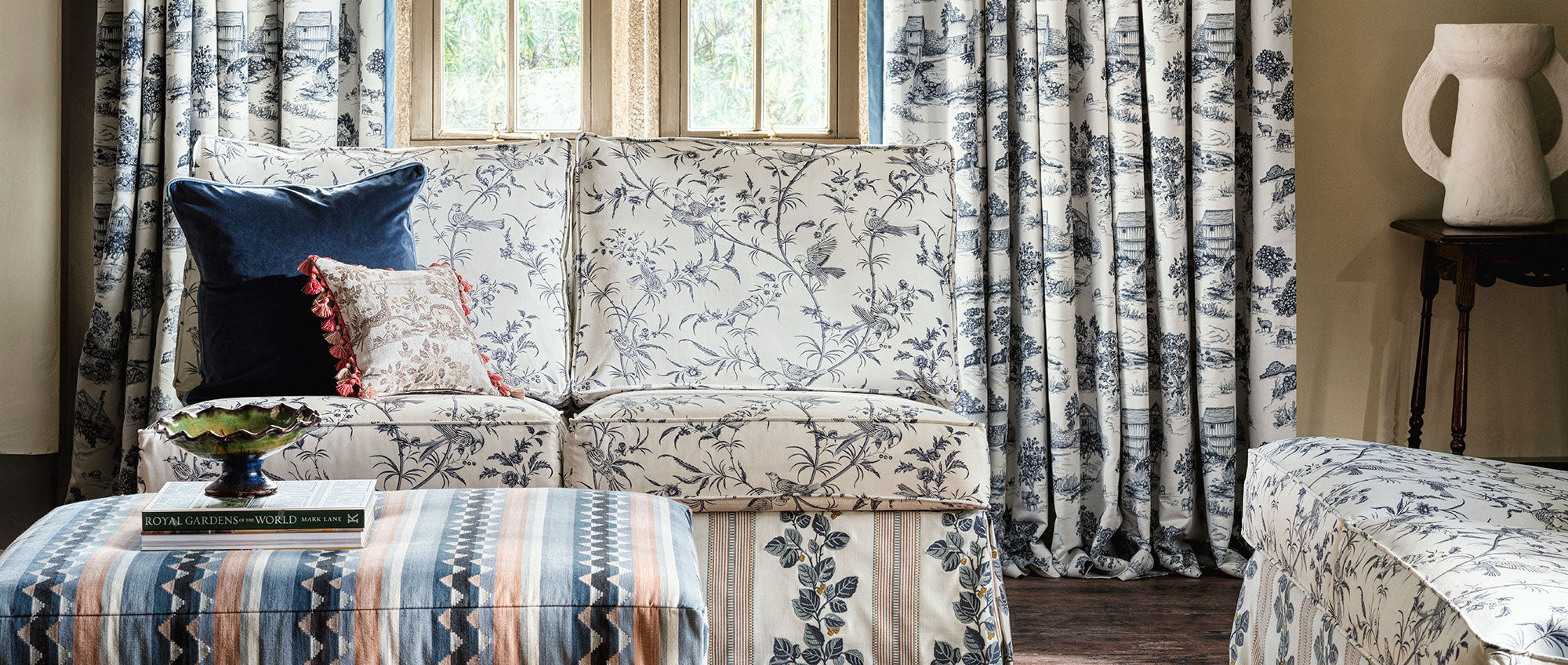 227399 Paradise Woods Toile Woad Sanderson x National Trust Volume II Fabric by Sanderson