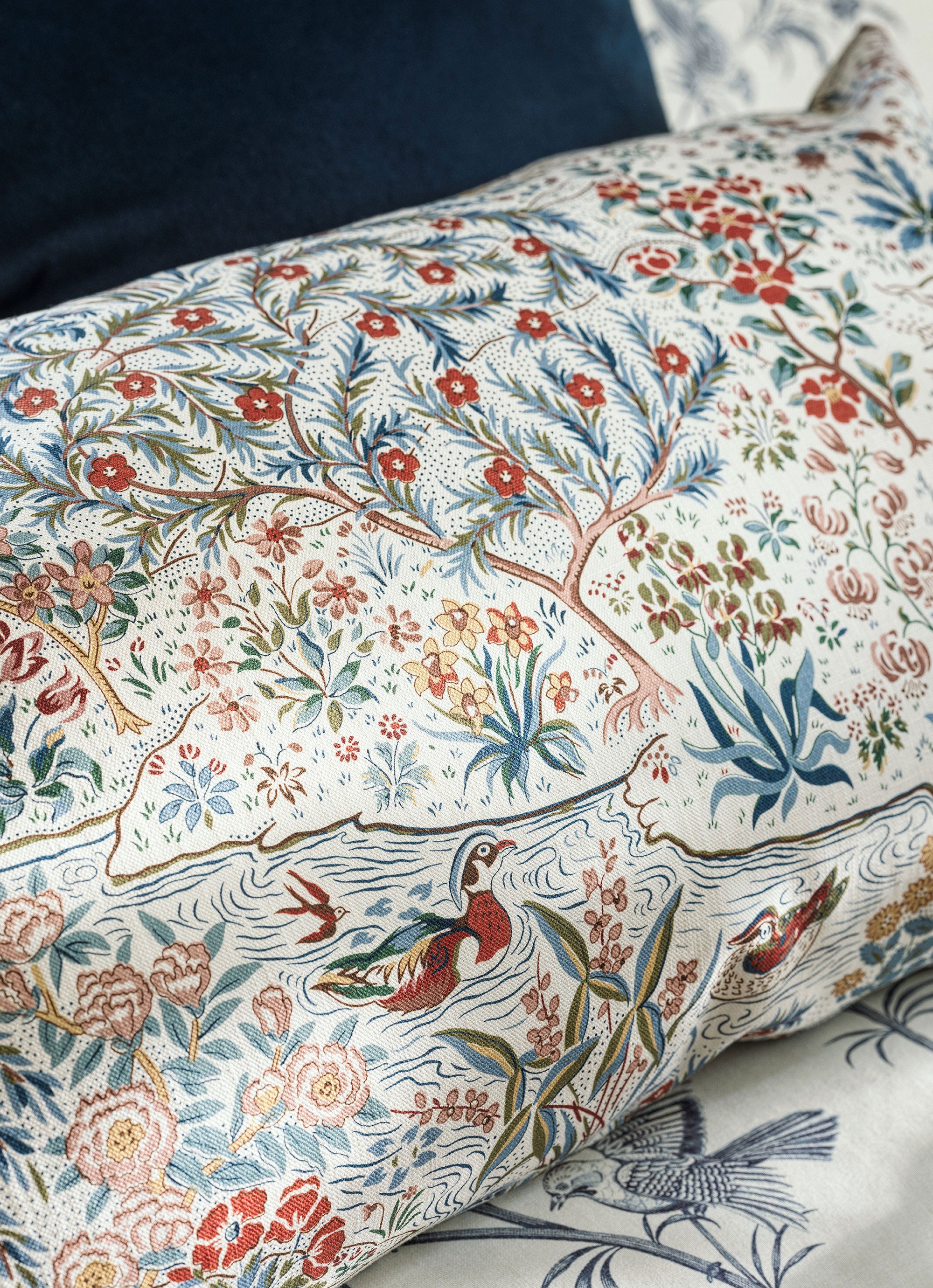 227406 Moat Birds Damson/Cobalt Sanderson x National Trust Volume II Fabric by Sanderson