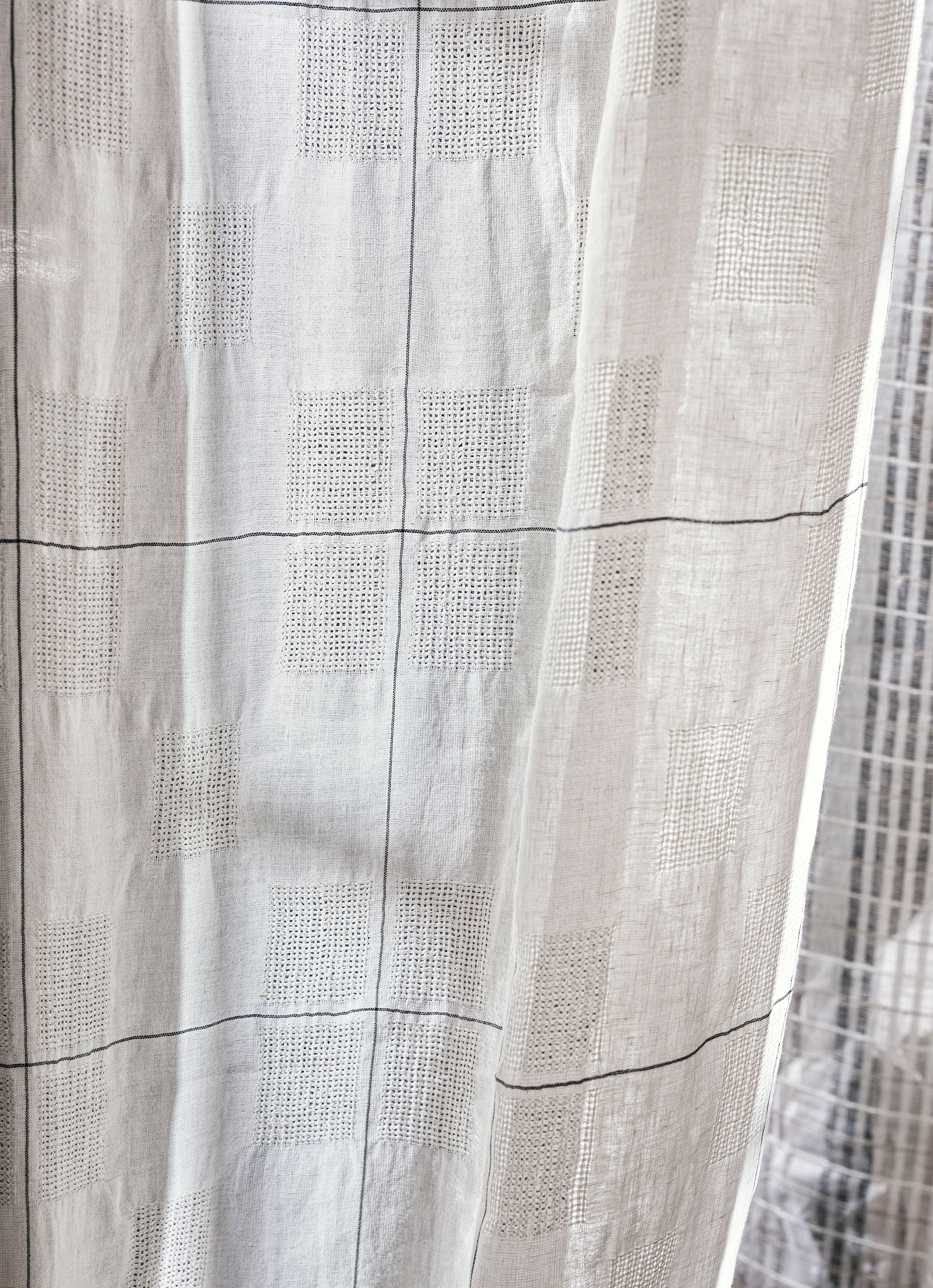 237764 Oceana Check Seaspray White Sanderson Sheers Fabric by Sanderson