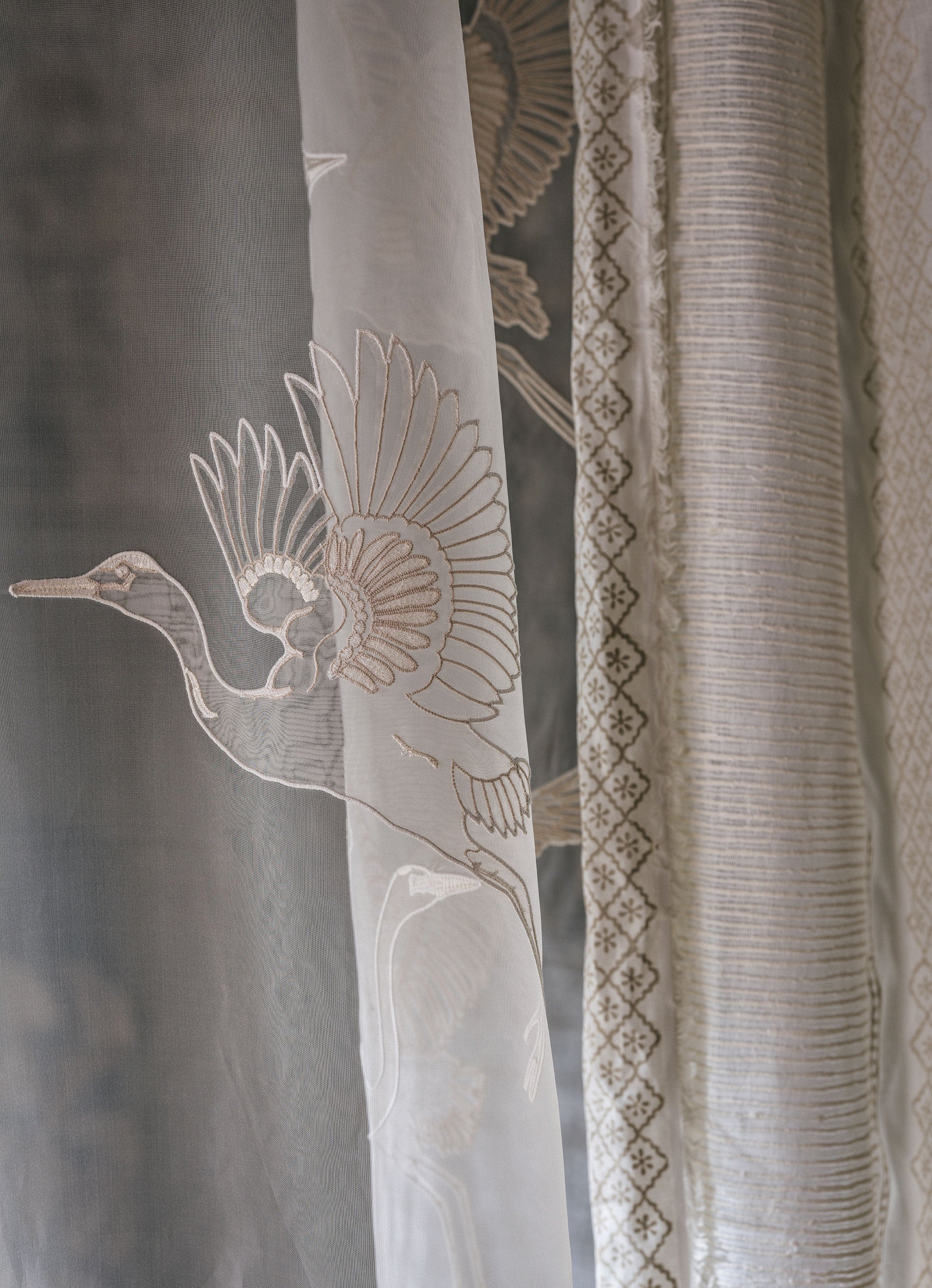 237777 Great Egrets Silk Sanderson Sheers Fabric by Sanderson
