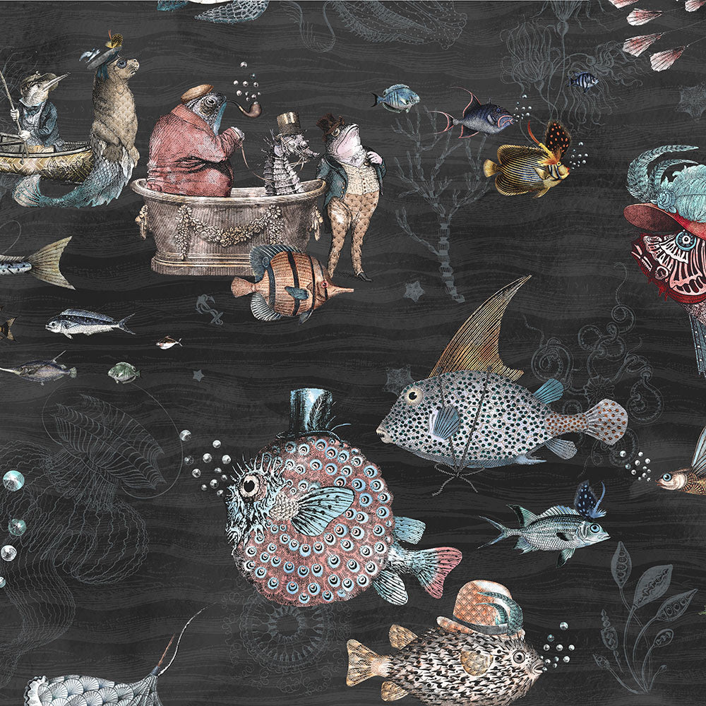 Sea Life Heart Deco Charcoal & Pink Wallpaper by Brand McKenzie