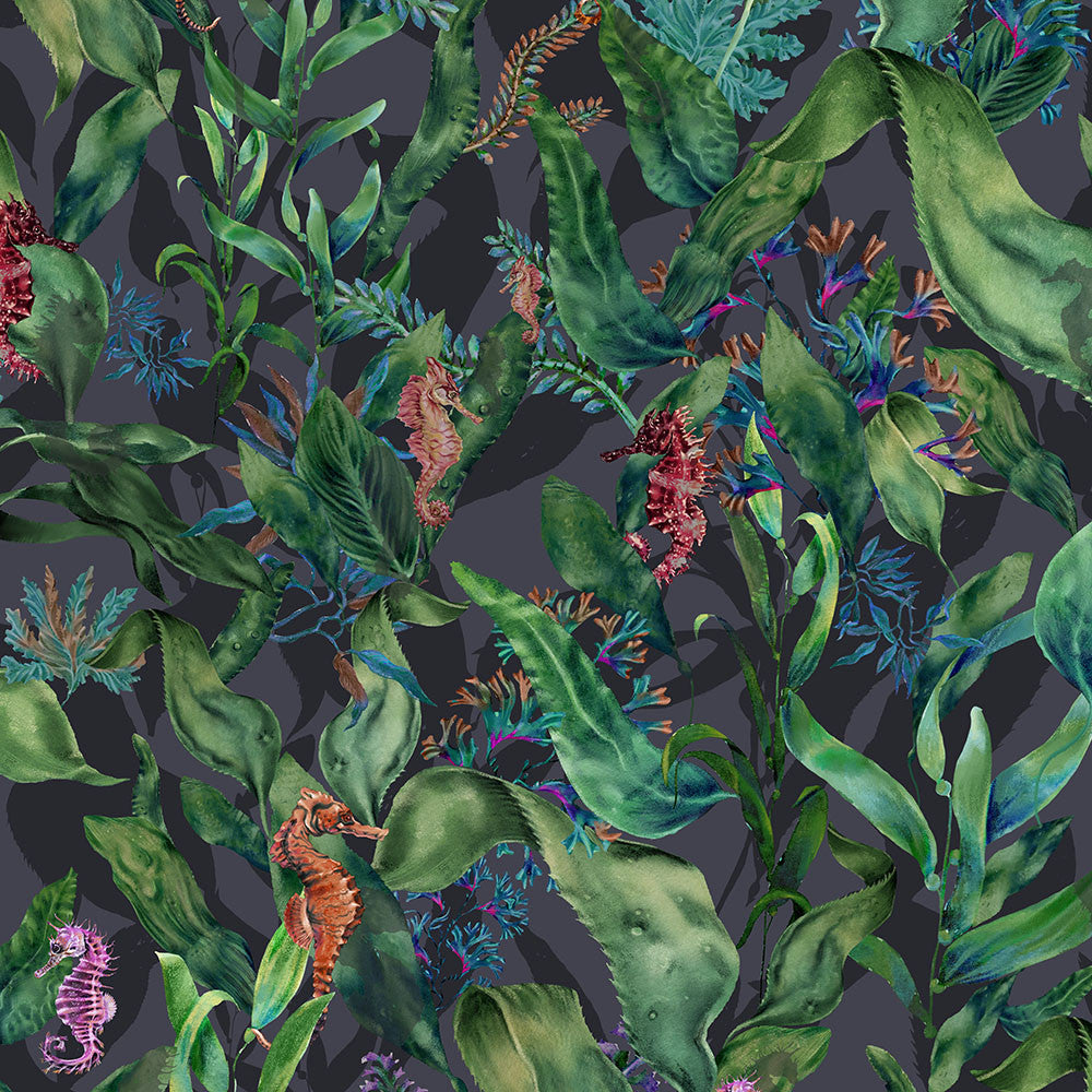 Seahorse Mangrove Heart Deco Noir Wallpaper by Brand McKenzie
