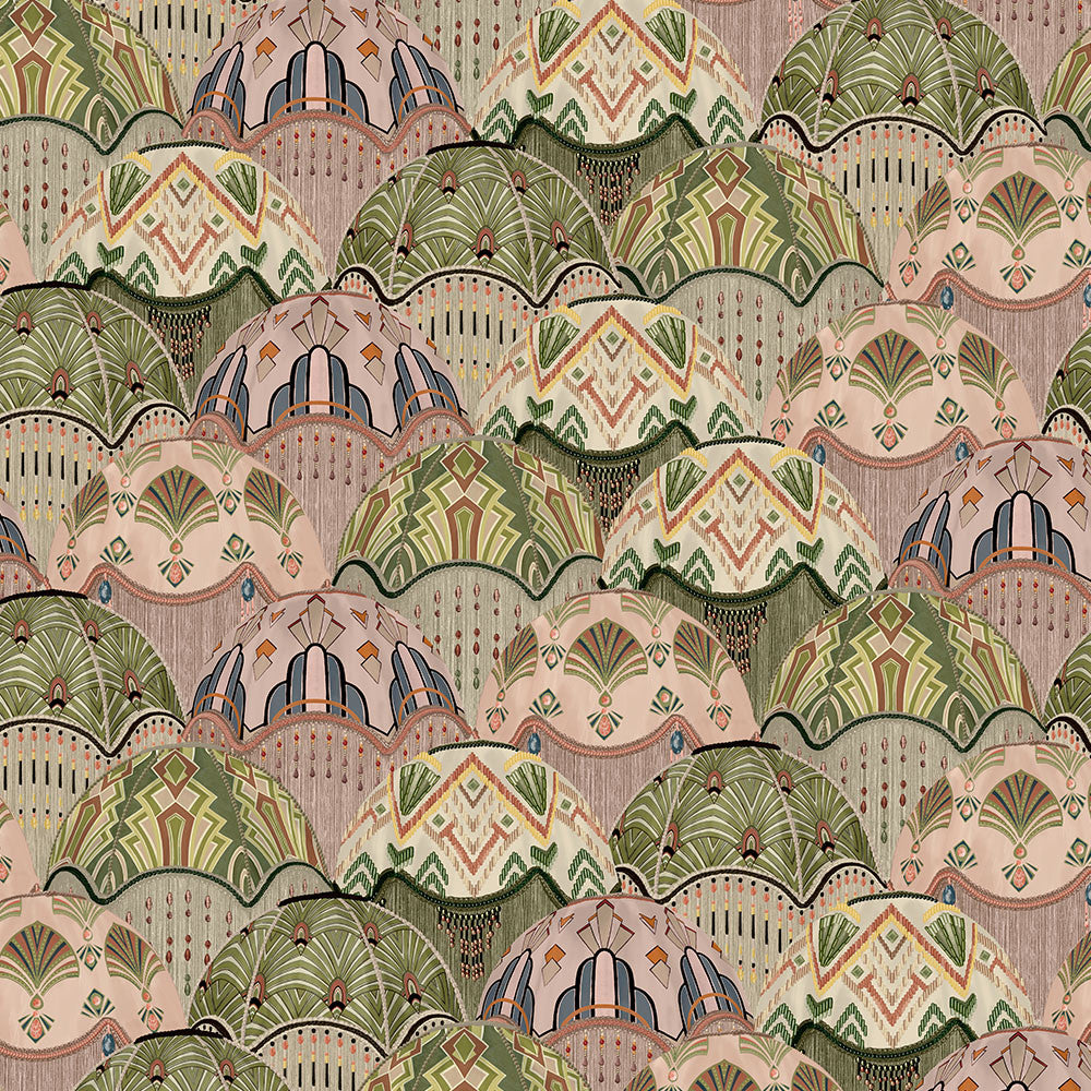 BMHD002/09C Silk Shades Heart Deco Salmon & Olive Wallpaper by Brand McKenzie