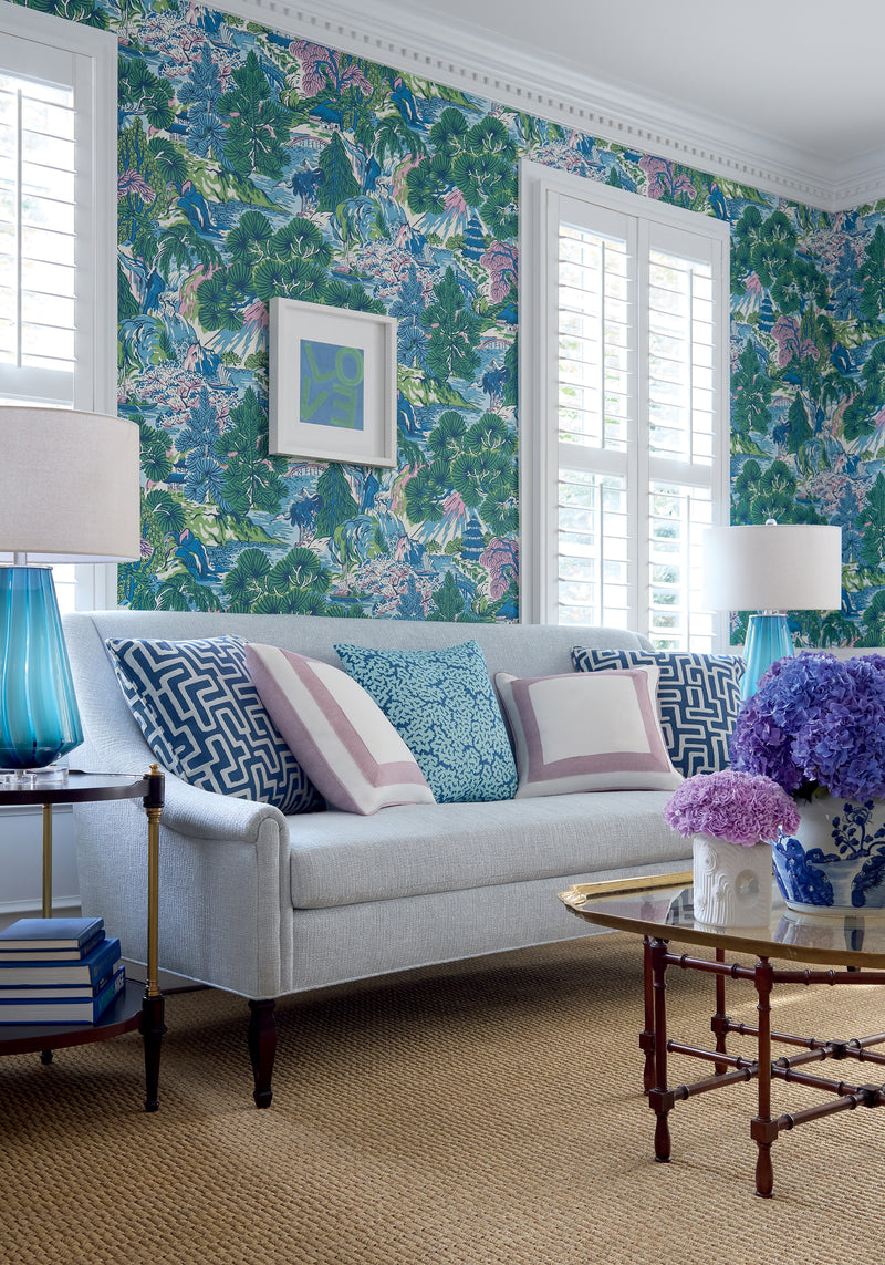 Pagoda Trees Sojourn Brown and Green Wallpaper by Thibaut | T42025