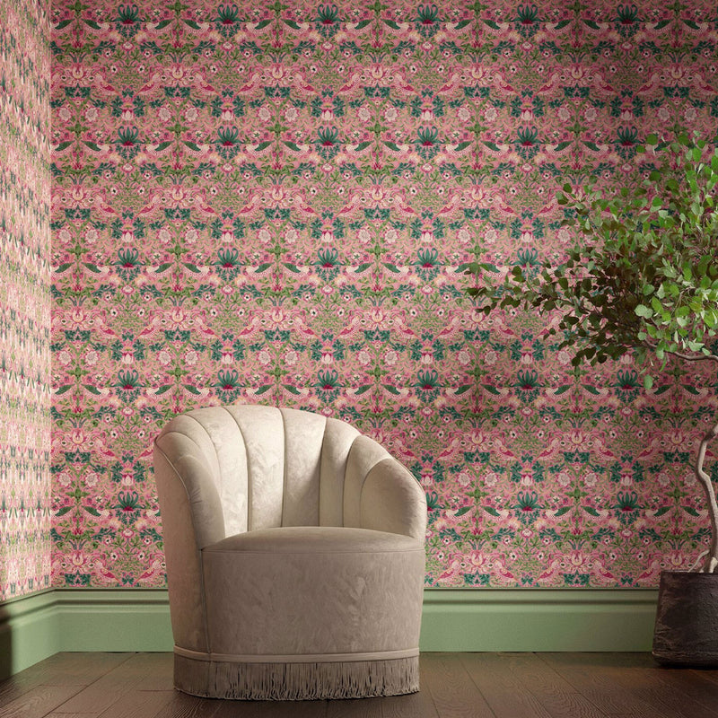 510021 Strawberry Thief Bedford Park Miami Strip Wallpaper by Morris & Co