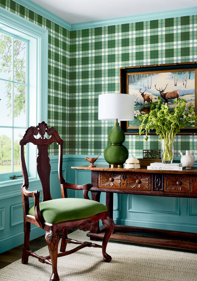 Douglas Plaid Light Blue Stripes and Checks Resource Wallpaper by Thibaut | T44075