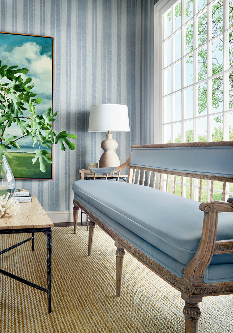 Frisco Stripe Navy Stripes and Checks Resource Wallpaper by Thibaut | T44010
